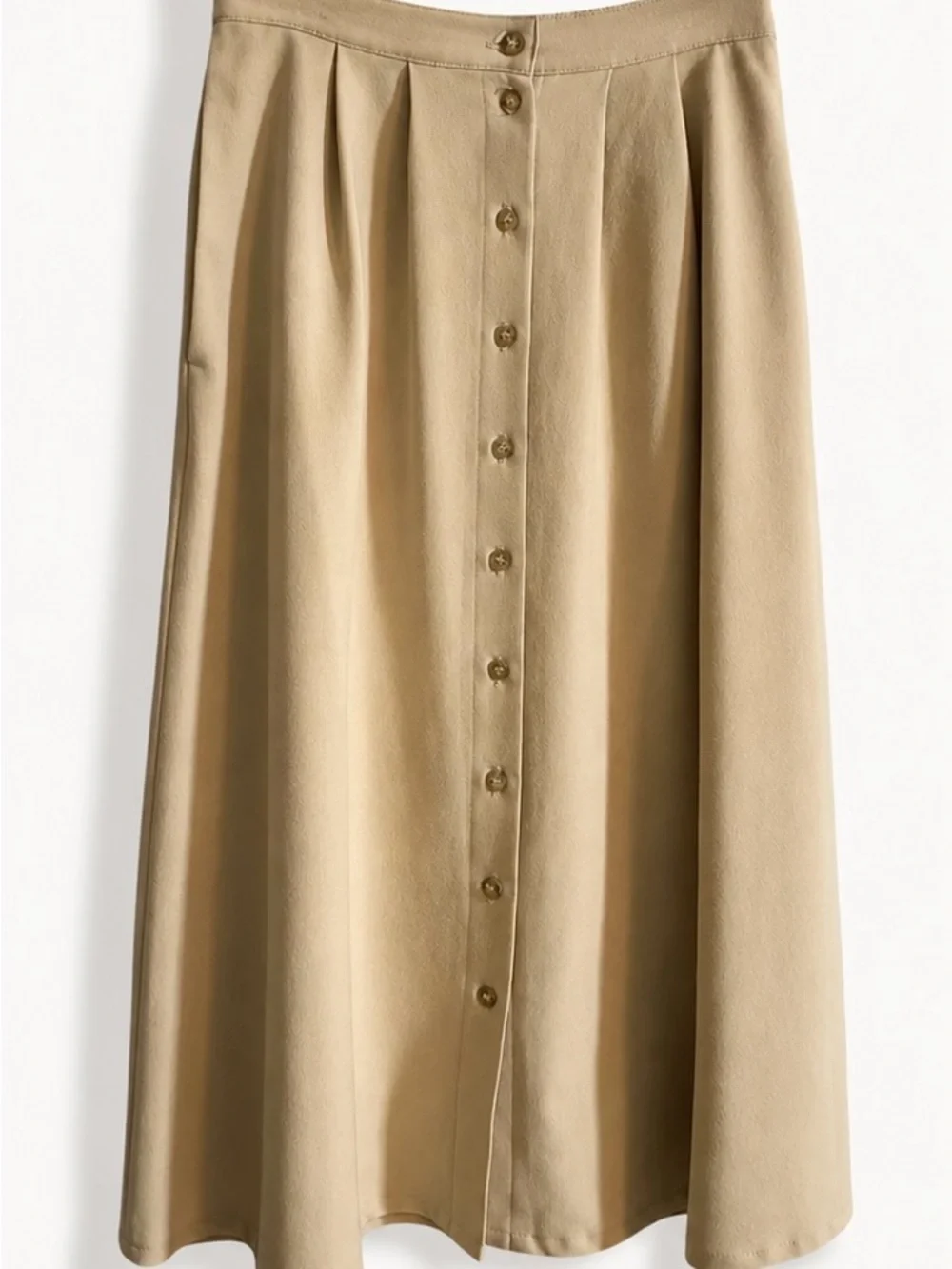 Classic Button-Front Tan Midi Skirt with‎ pockets! Size 10p